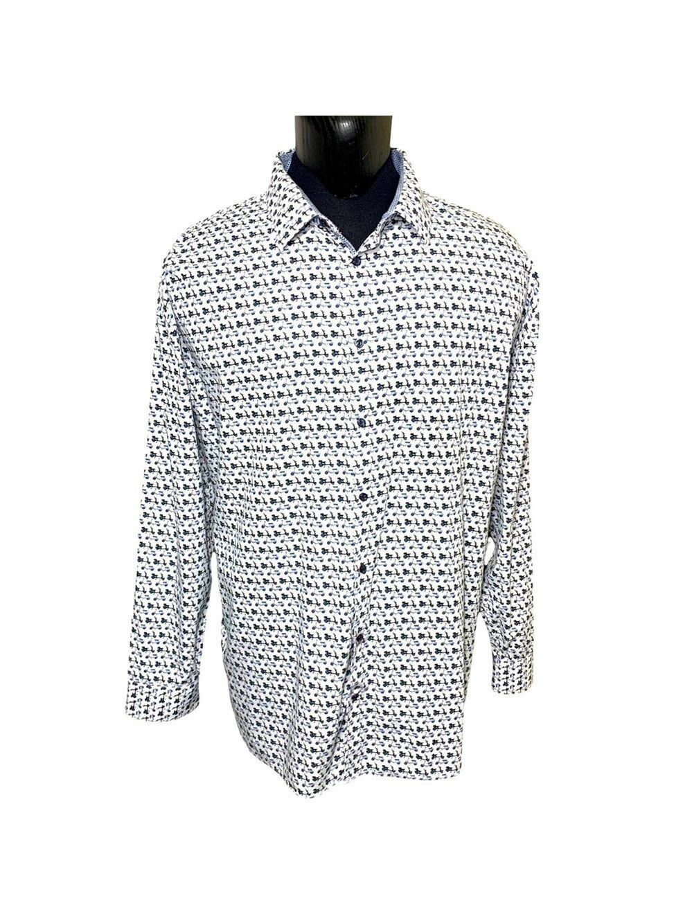 SOUL Of London White Blue Motorcycle Button Down Shirt Modern Long Sleeve Sz 2XL